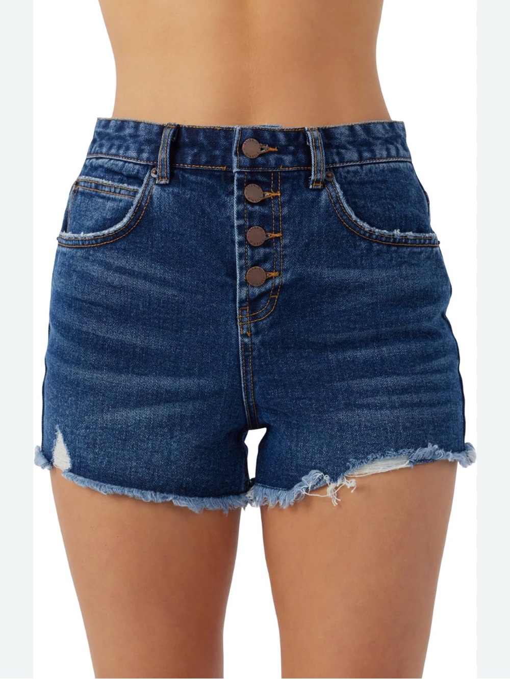 O'Neill Dark Blue High-Waist Button-Front Denim Shorts. Size 28